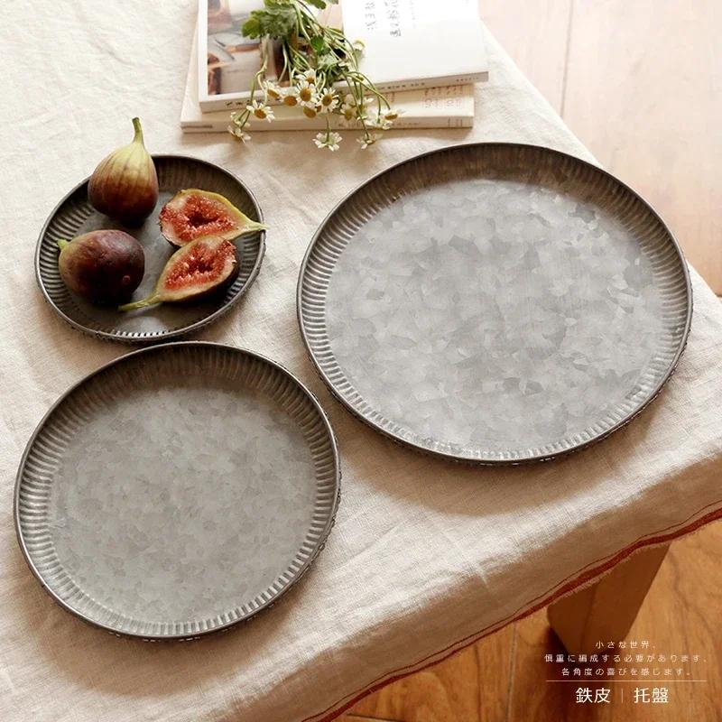 Metal Iron Art Serving Plate Home Furnishing Decorate Storage Tray Make Old Retro Style Delicious Food Dessert Photography Props