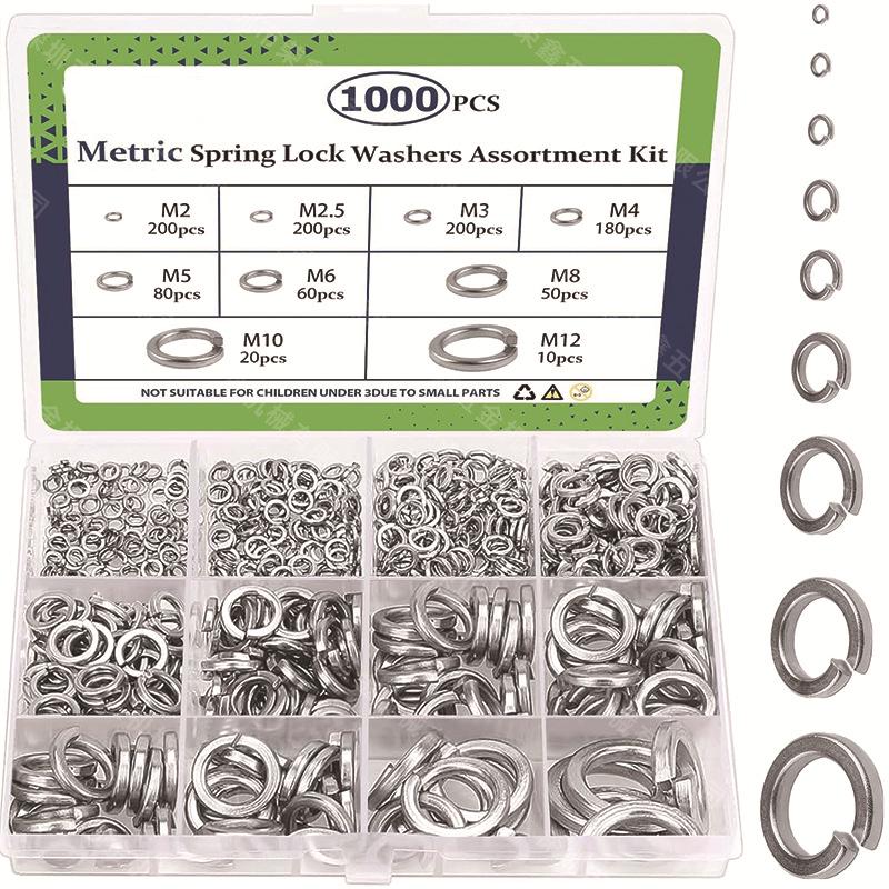 550-1780pcs Metric & Imperial Spring Lock Washers Set, M2-M12, 4#-1/2, Boxed
