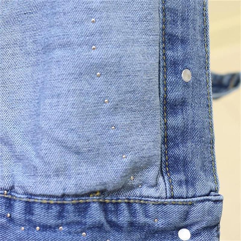 Embroidery Denim Short Jacket Female Spring Autumn Applique Diamond Holes Coat Loose Tops Student Jean Outerwear Jackets