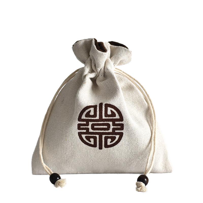 Lucky Drawstring Bracelet & Prayer Bead Bag - Cotton/Linen Cloth