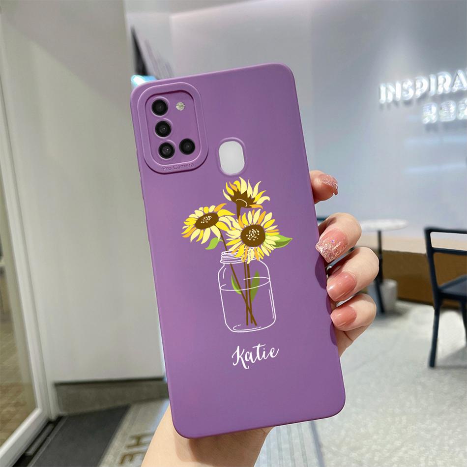 For Samsung Galaxy A21s Case Purple Lavender Flower Camera Protector Soft Phone Cover For Samsung A21s 6.5" SM-A217F A 21 s Case