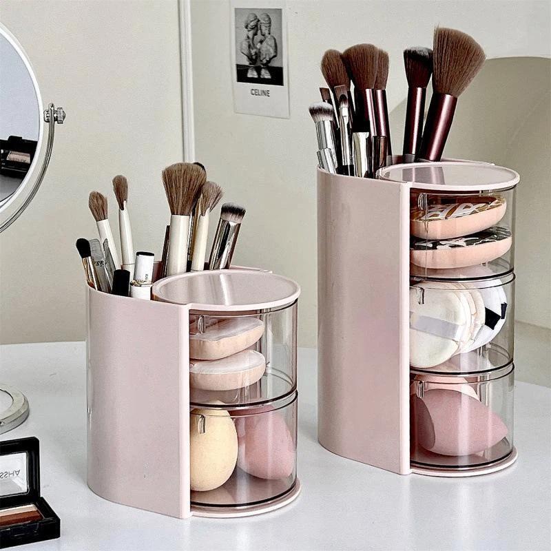 1Pc Cosmetic Organizer Bathroom Makeup Cushion Organizer Beauty Egg Storage Display Case Rotating Compartment Organizer