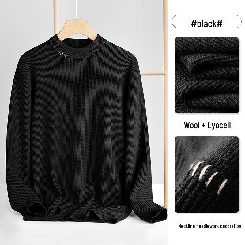 Men's Wool Lyocell Round Neck Sweater - 2024 Autumn/Winter Collection, Long Sleeve High-End Knitted Solid Warm Layer.