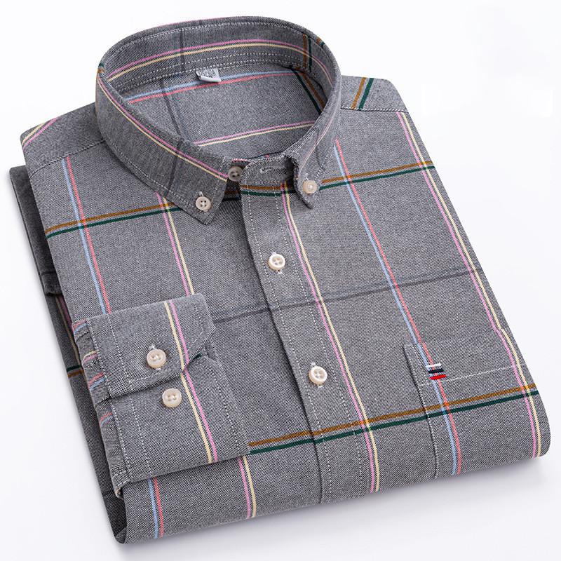 

Men s Social Shirt Long Sleeve Pure Cotton Oxford Thin Soft Buttoned Plaid Formal Male Clothes Oversized Shirt Plus Size S~7XL 39