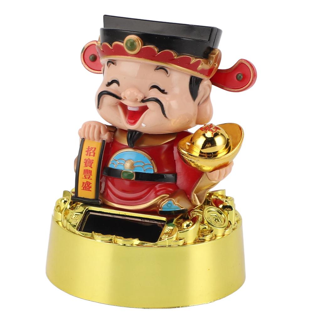 Solar Swinging God of Wealth Figurine Statue God of Fortune Car Dashboard Ornament Feng Shui Decor Gift Chinese New Year Gift