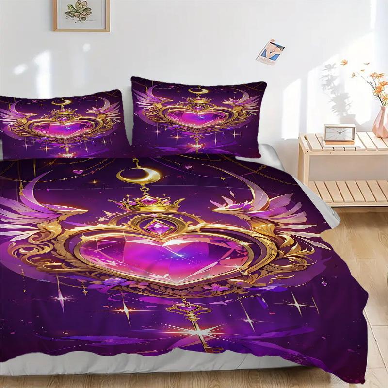 

3pcs Heart Crystal Keychain Cover Set, 1 Cover + 2 Pillowcases (No Insert), Bedding for All Seasons, Bedding,Bedroom Decor yy250922079 135x200cm