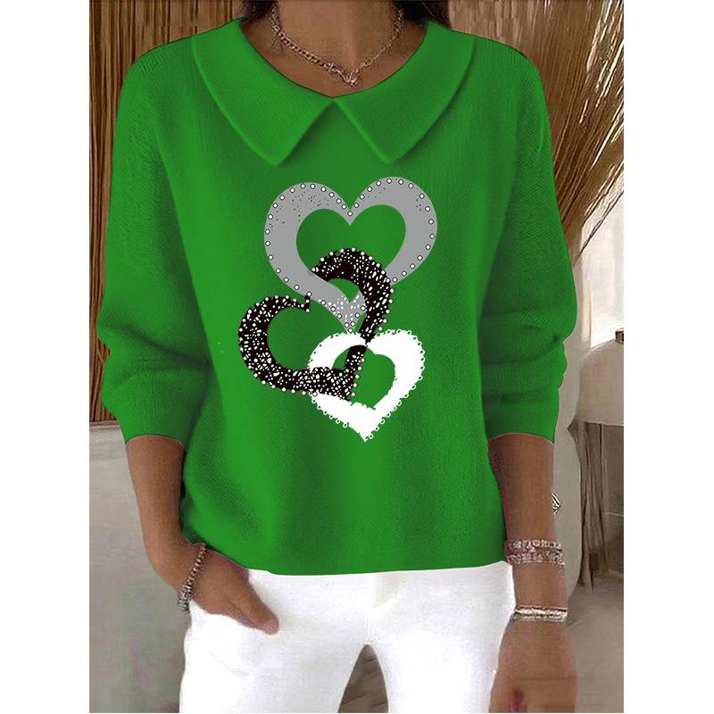 IHUASU Women's Fashion Casual Solid Color Print Long Sleeve V-Neck POLO Neck Blouses & Shirts