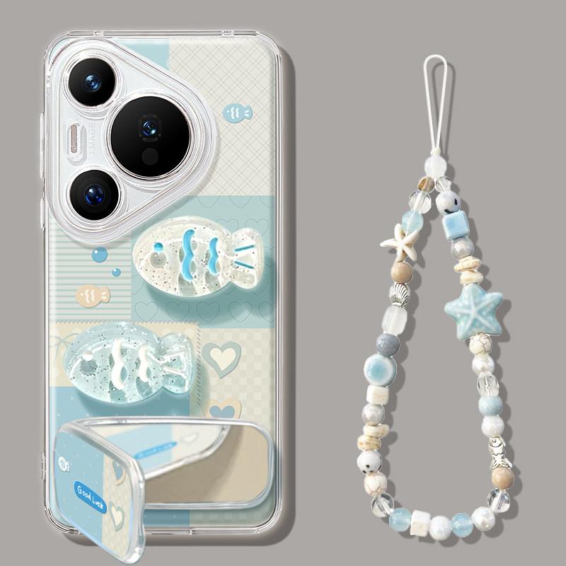 Three-dimensional fish mobile phone case is suitable for Huawei pura90promax silicone 80ultra bracket 70 summer 60/50 sets