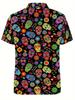 [Print Design - Not Textured] Men'S Fashion Polo Shirt with Print Design Short Sleeves, Skull And Floral Print Short Sleeves - Lightweight Breathable