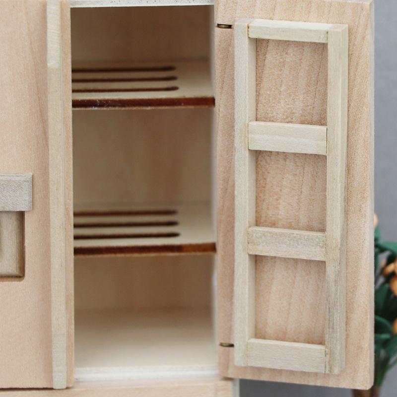 Dollhouse Miniature Items Wooden Doubledoor Refrigerator Mini Double-door Fridge Model Freezer 1:12 Doll House Kitchen Decor Toy