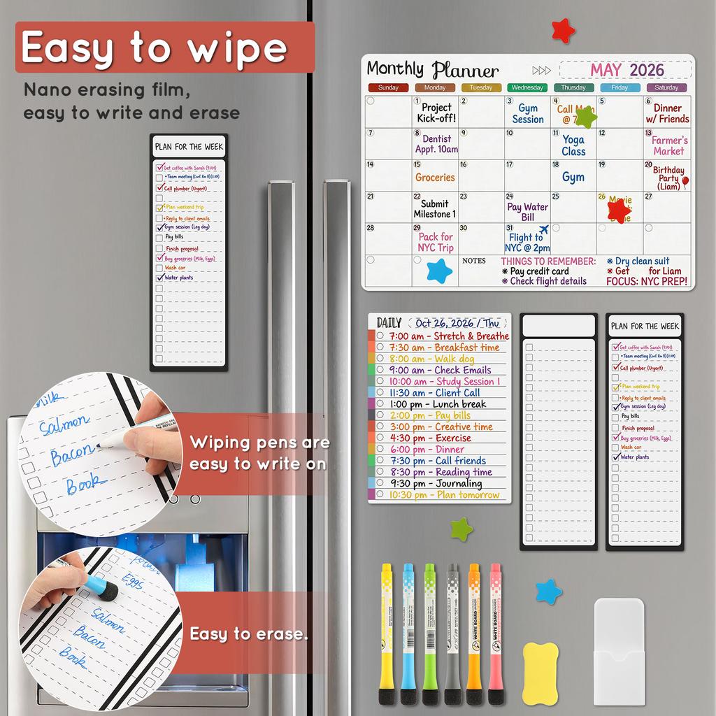 Magnetic Monthly and Weekly Calendar Dry Erase Monthly Calendar List Board for Fridge Home School Office Calendar Whiteboard