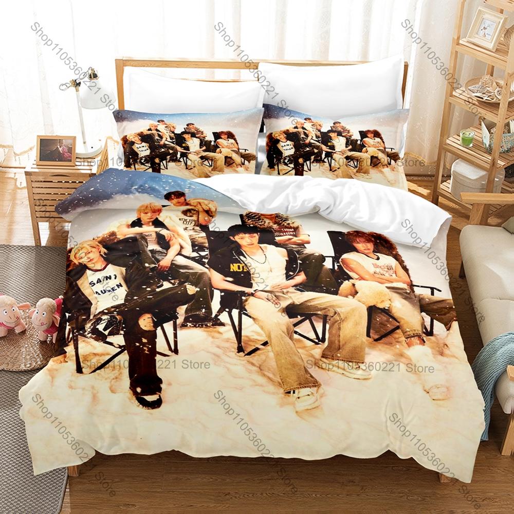 P1Harmony K-pop Bedding Set, Duvet Cover + 2 Pillowcases, Idol Group Graphic Bed Linens for Home & Dorm Use