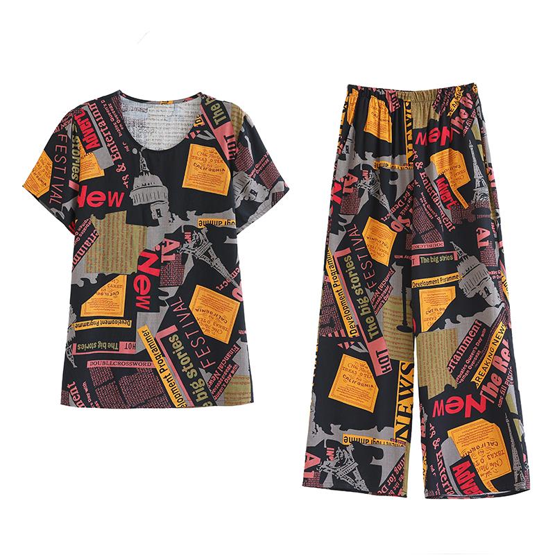 Summer Sets for Women 2 Pieces Plus Size Loose Elegant High Waist Pants Sets Vintage Middle Aged Women's Clothing