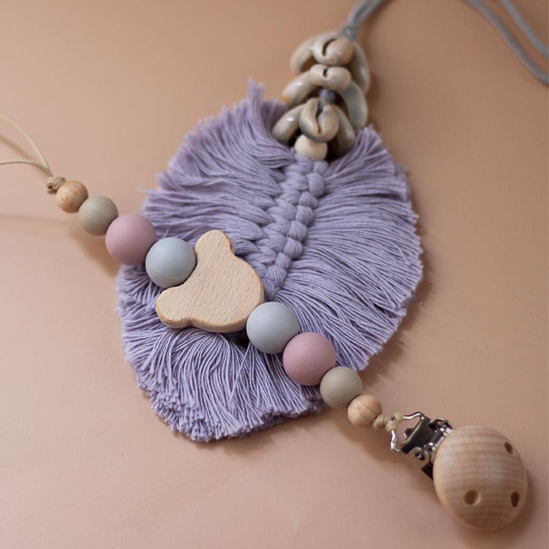 Non-Toxic Baby Wooden Pacifier Chain Silicone Bead Dummy Nipple Holder Guard Teether Pendant Newborn Gift Clip Chain Babies Accessories