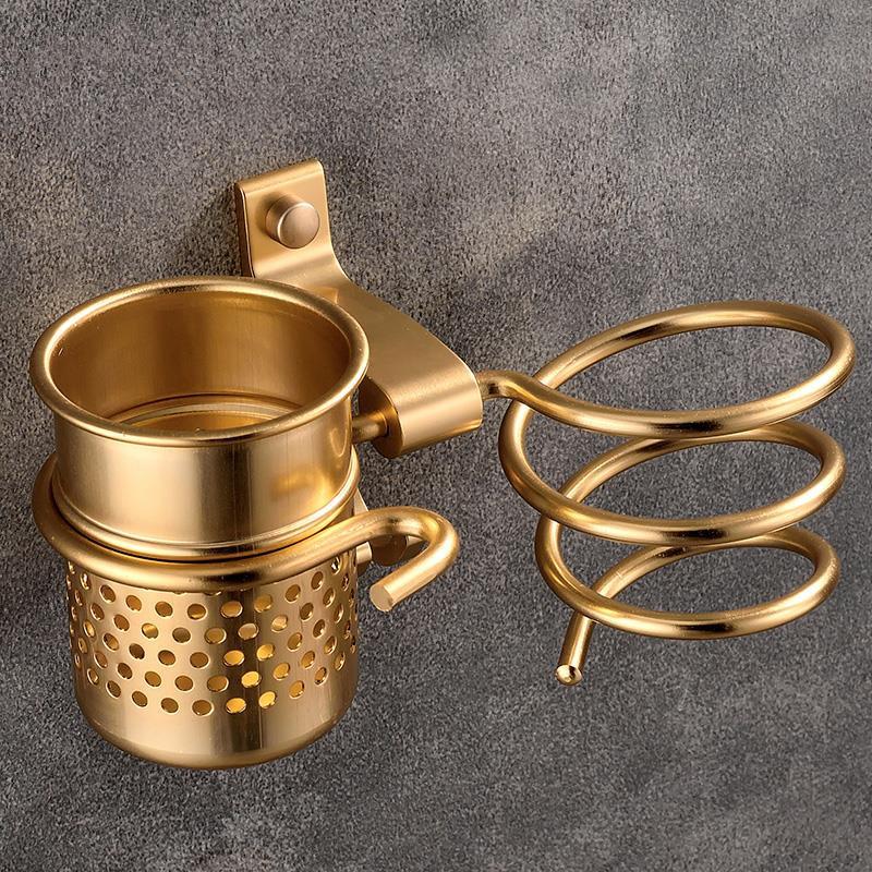 Golden Haie Dryer Rack with Cup Hair   Households Rack Hair Blow Dryer Holder Aluminum Shelf Bathroom Accessories  WF