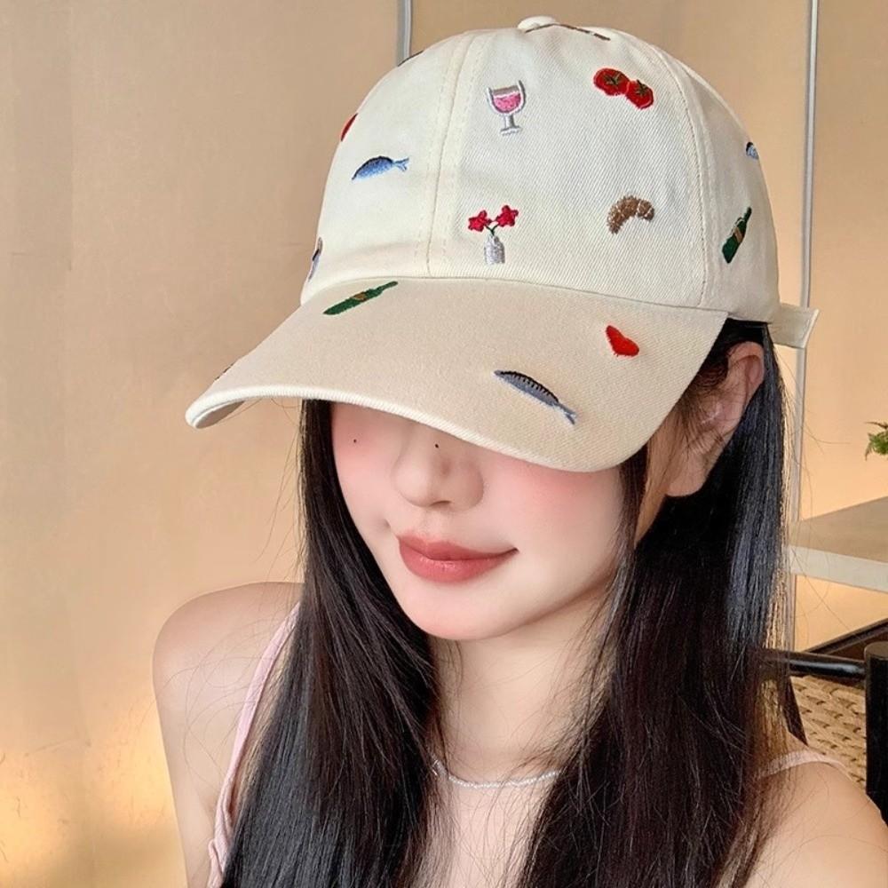 Breathable Embroidered Baseball Cap Sunshade Sun Hat Retro Sun Protection Cap Women