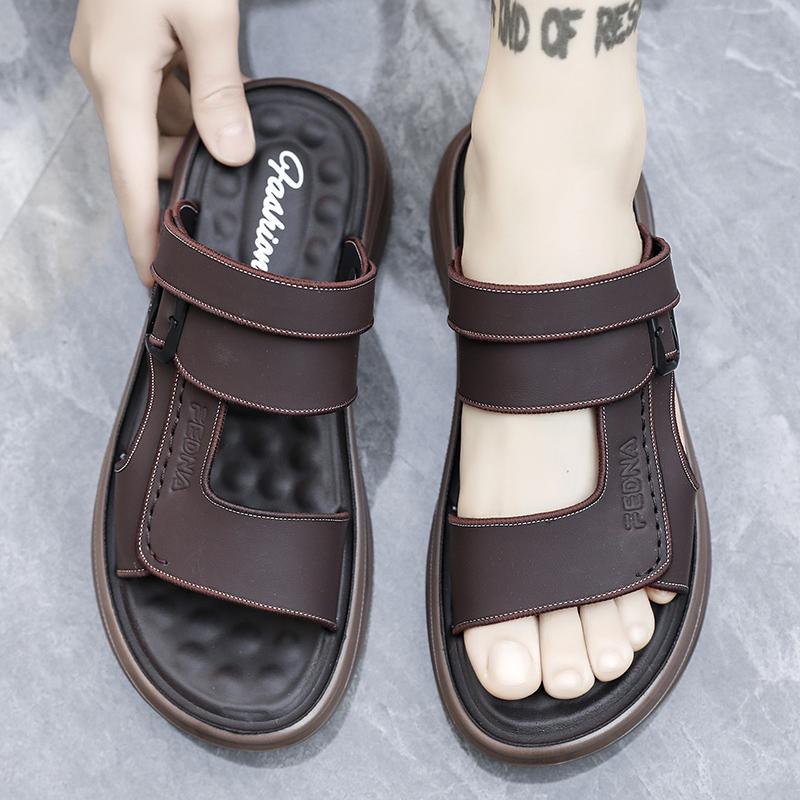 Men's Sandals Summer Outdoor Waterproof Anti Slip Casual Sandals Thick Soled Comfort Beach Shoes Dual-purpose Driving Slippers