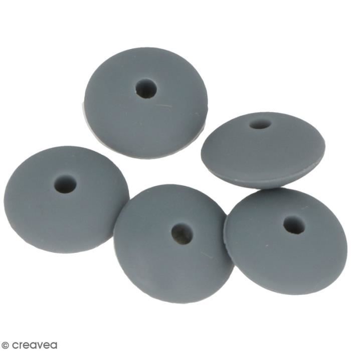 Lot of Flat Silicone Beads - 12 X 7 Mm - Gray - 5 Pcs