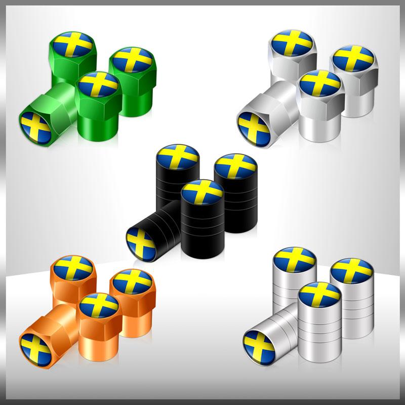 Bildekorasjon 4 stk Sverige Svensk Flagg Emblemer Bilhjul Dekkventilhetter Deksel Bilstyling For Volvo V40 V60 XC40 XC60 XC90 V90 S90