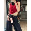 Hong Kong Style Retro Blue Loose-Fitting Loose Pants Denim Women's High Waist Slimming Straight Pants Mop Pants Summer