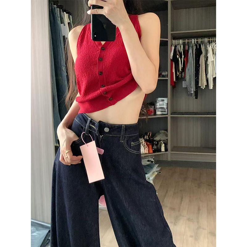 Hong Kong Style Retro Blue Loose-Fitting Loose Pants Denim Women's High Waist Slimming Straight Pants Mop Pants Summer