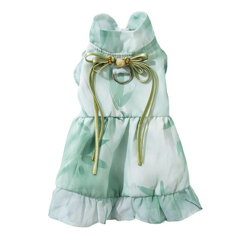 Cat clothes spring and summer Chinese ink danqing dress thin mesh blue cat hairless cat pet clothes