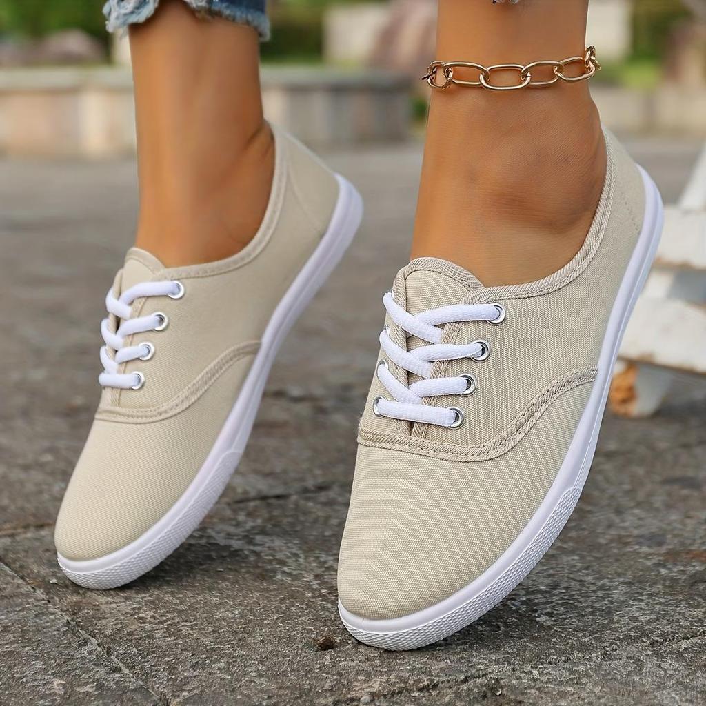 Damen Niedrig geschnittene lässige Canvas Schnür-Sneaker für den Alltag