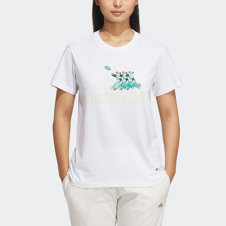 Adidas Badge Of Sport Cartoon Panda Letter Logo Print Casual Sports Tee Women Tops White IP3935