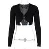 Fashion Sexy V-neck Slim Fit Long Sleeve Crop Tops Spring Fall Casual Women Party Tops Hollow Out  Y2k Backless Tee Square Collar Ribbed T-Shirts