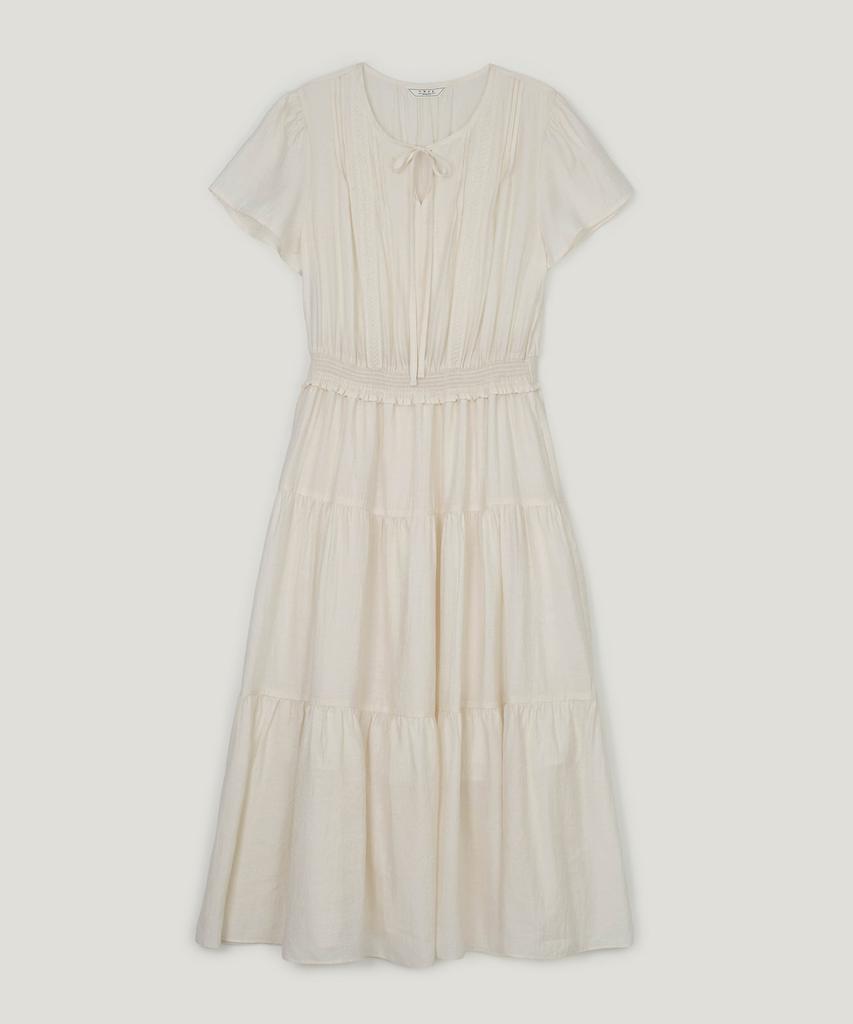 Teuwi Eppen Chiffon Elastic Waist Short Sleeve Long Dress