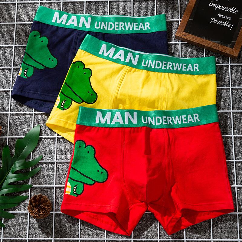 Men's Comfortable Cotton Crocodile Cartoon Print Boxer Briefs