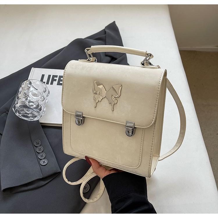 Schoolbag French Backpack Women's Backpack 1011 New Fashion Solid Color Textured School Bag Student Handbag Travel Commuter