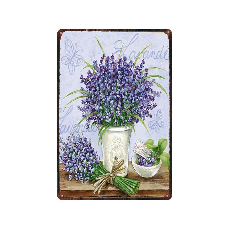 Garden Lavender Metal Plate Purple Flower Farmhouse Tin Signs Plaque Wall Art Home Garden Vintage Decor