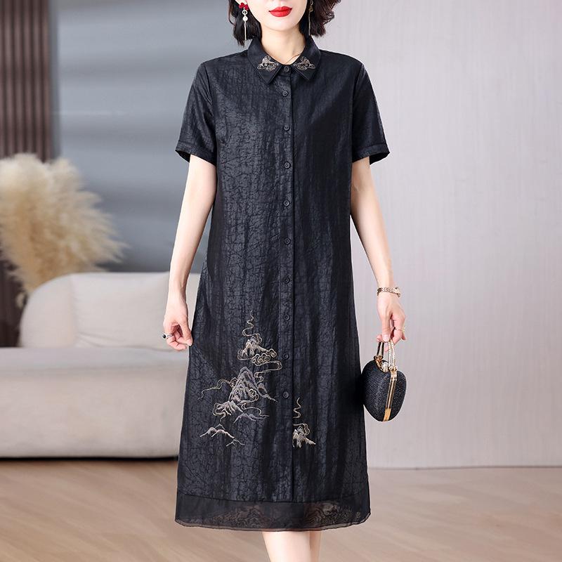Plus Size Tummy Concealing Xiangyun Silk Dress with Cracked Pattern and New Chinese Style Cardigan