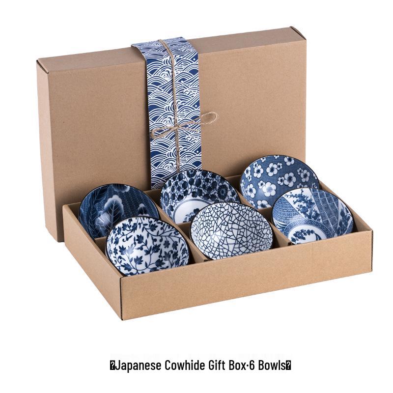 Set di Ciotole in Porcellana Blu e Bianca con Bacchette - Scatola Regalo Personalizzabile