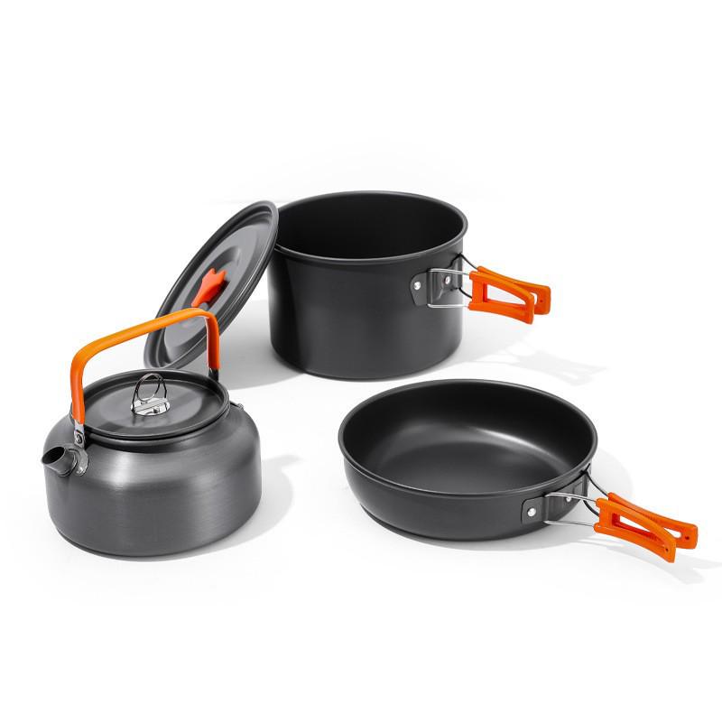 Outdoor Aluminum Portable Cookware Set DS-512: Multi-Person Kettle & Non-Stick Pan for Picnics