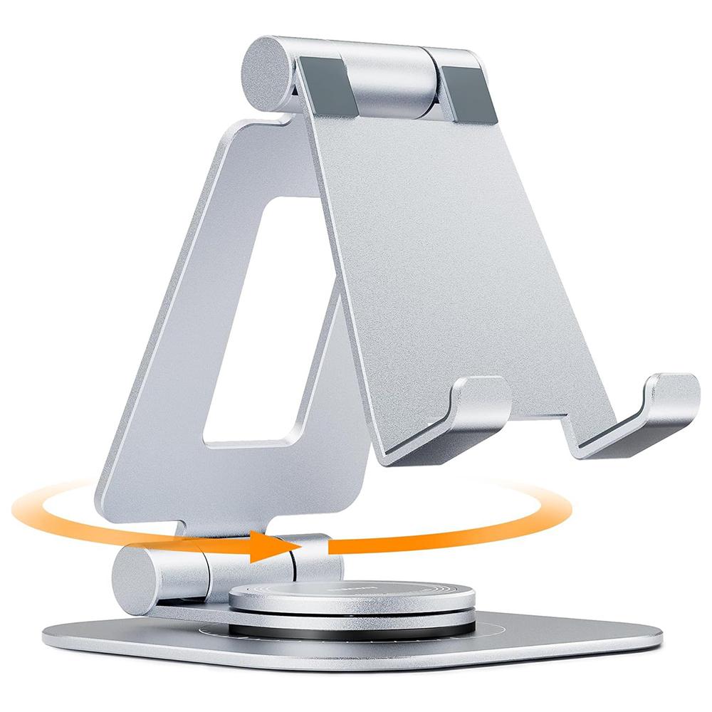 

AS007-XS Cell Phone Stand Aluminum Alloy+Silicone Adjustable Angle Height Desk Dock Holder for 4.7-7 inch Devices Silver