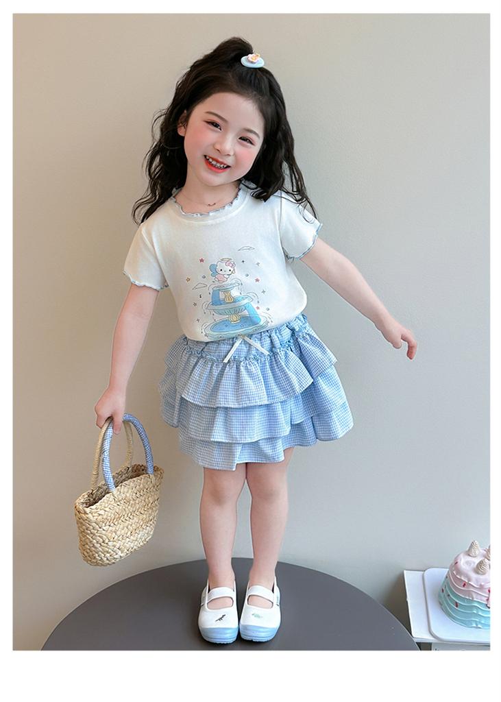 Girls' Summer Set 2026 New Fashionable Children's Summer Dress Short Sleeve Cake Skirt Two Piece Set for Baby Girls
