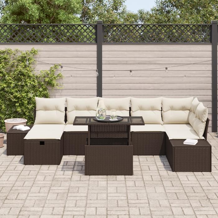 VidaXL Ensemble de 8 pièces de sofa de jardin avec coussins marron en poly rattan 3361217