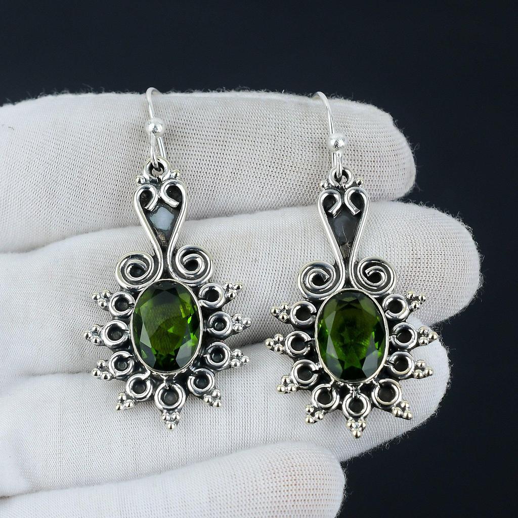 Peridot Gemstone Earring, Peridot Oval Gemstone Earring 925 Sterling Silver Earring, Peridot Birthstone Earring, Women's Earring Gifts