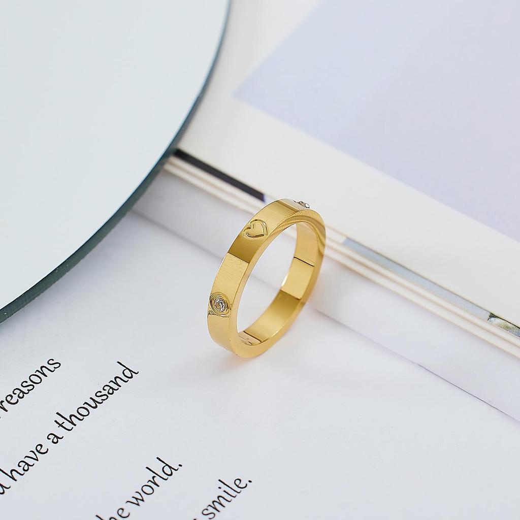 18K Heart-Shaped Couple Rings with Diamonds - 520 Peach Heart Titanium Steel Ring