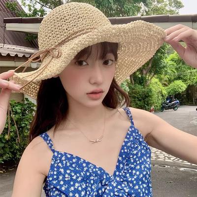 New Big-brimmed Straw Hat Women's Summer Sunscreen Sun Hat Beach Sun Hat Seaside Folding Travel