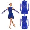 Ladies Lyrical Dancewear Sleeveless Backless Rhinestone Dress with Opera Length Mesh Gloves Crew Neck for Competition Recital