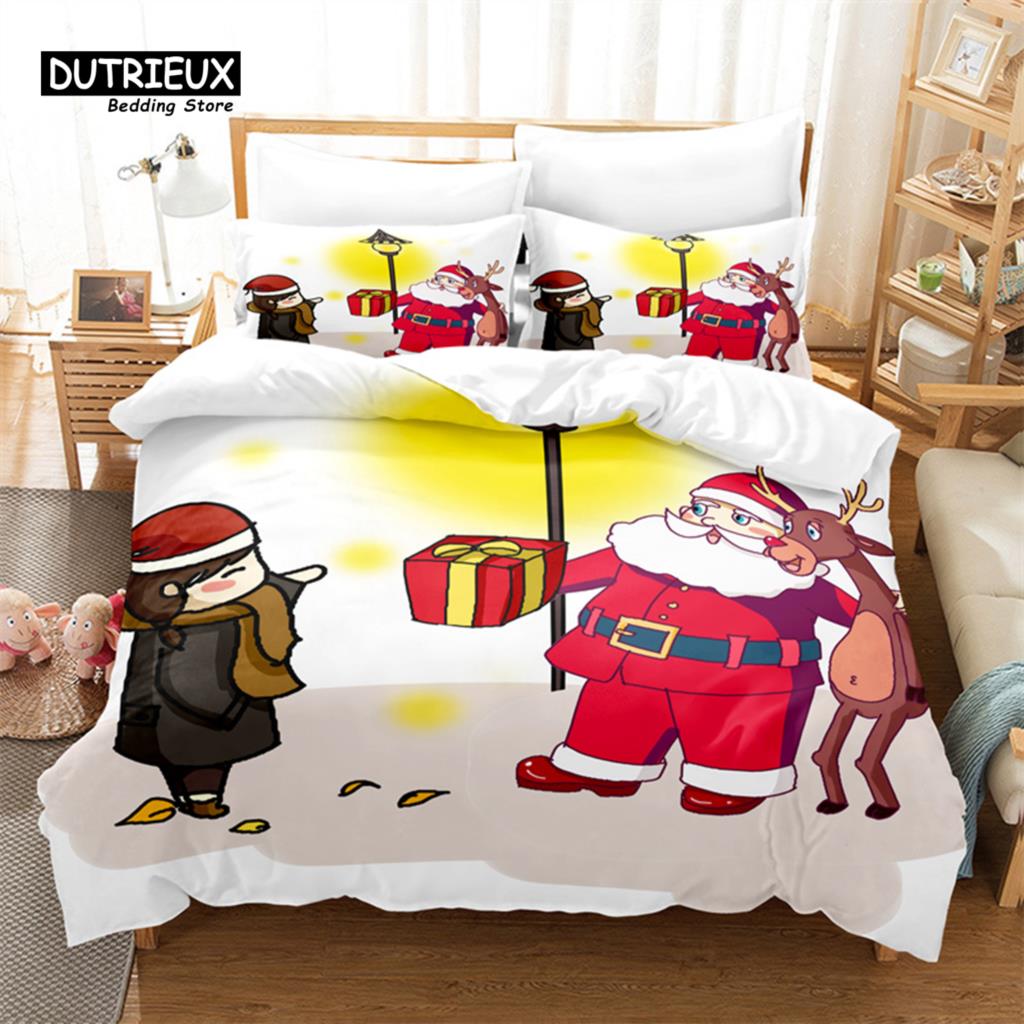 

Santa Claus Bedding Set, 3Pcs Duvet Cover Set, Soft Comfortable Breathable Duvet Cover, For Bedroom Guest Room Decor EU single(135x200cm)