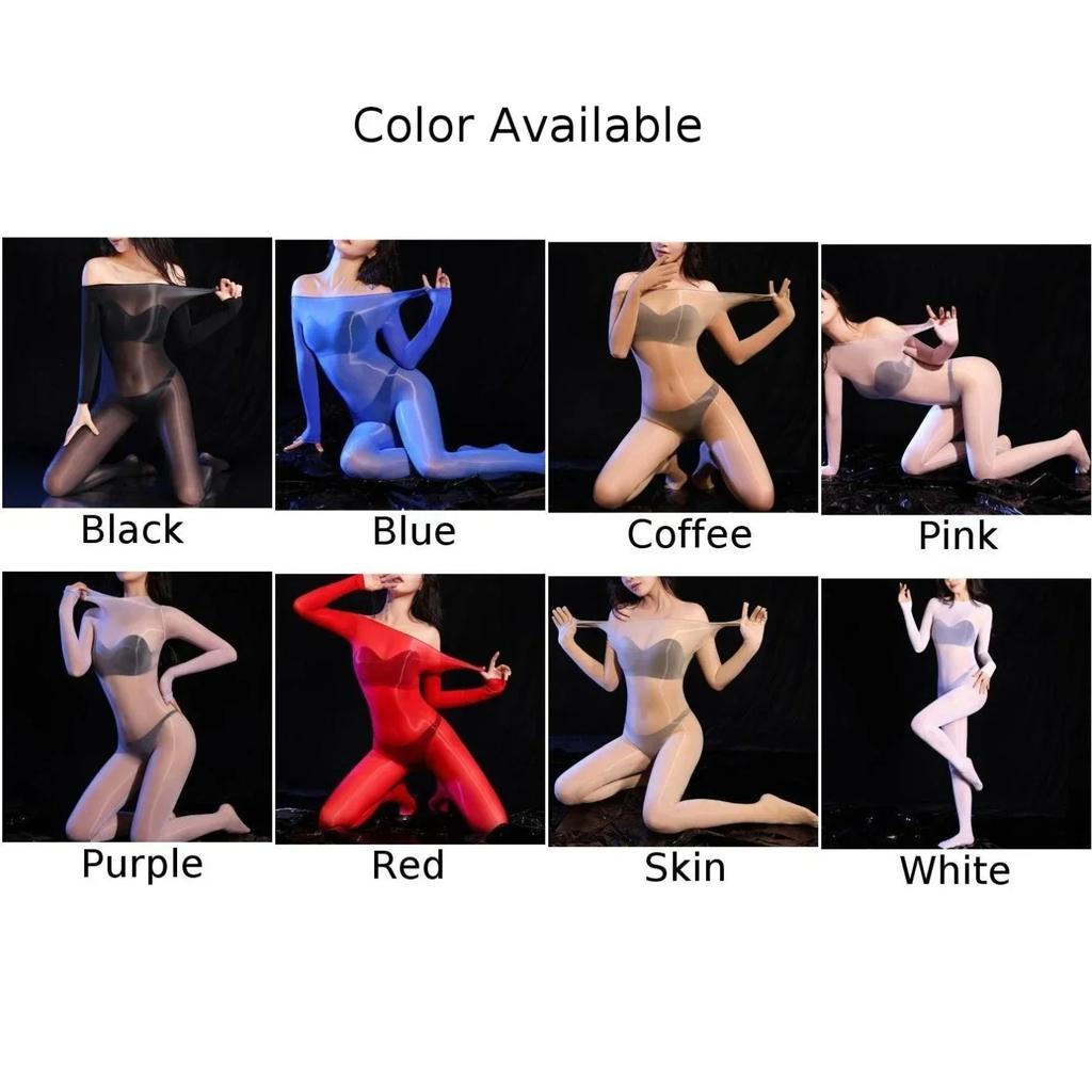 Men Oil Shiny Sexy Open Crotch Sheer Tights Jumpsuit Super Elastic Full Body Stockings Bodysuit Smooth Ultra-thin Mens Bodysuits