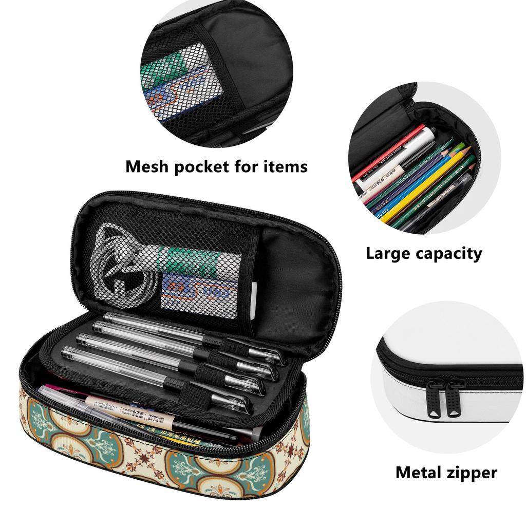 Pen Case Secure Zipper Closure Roomy Interior 300D Polyester with Main Compartment Mesh Pocket and Pen Slots for School and Study
