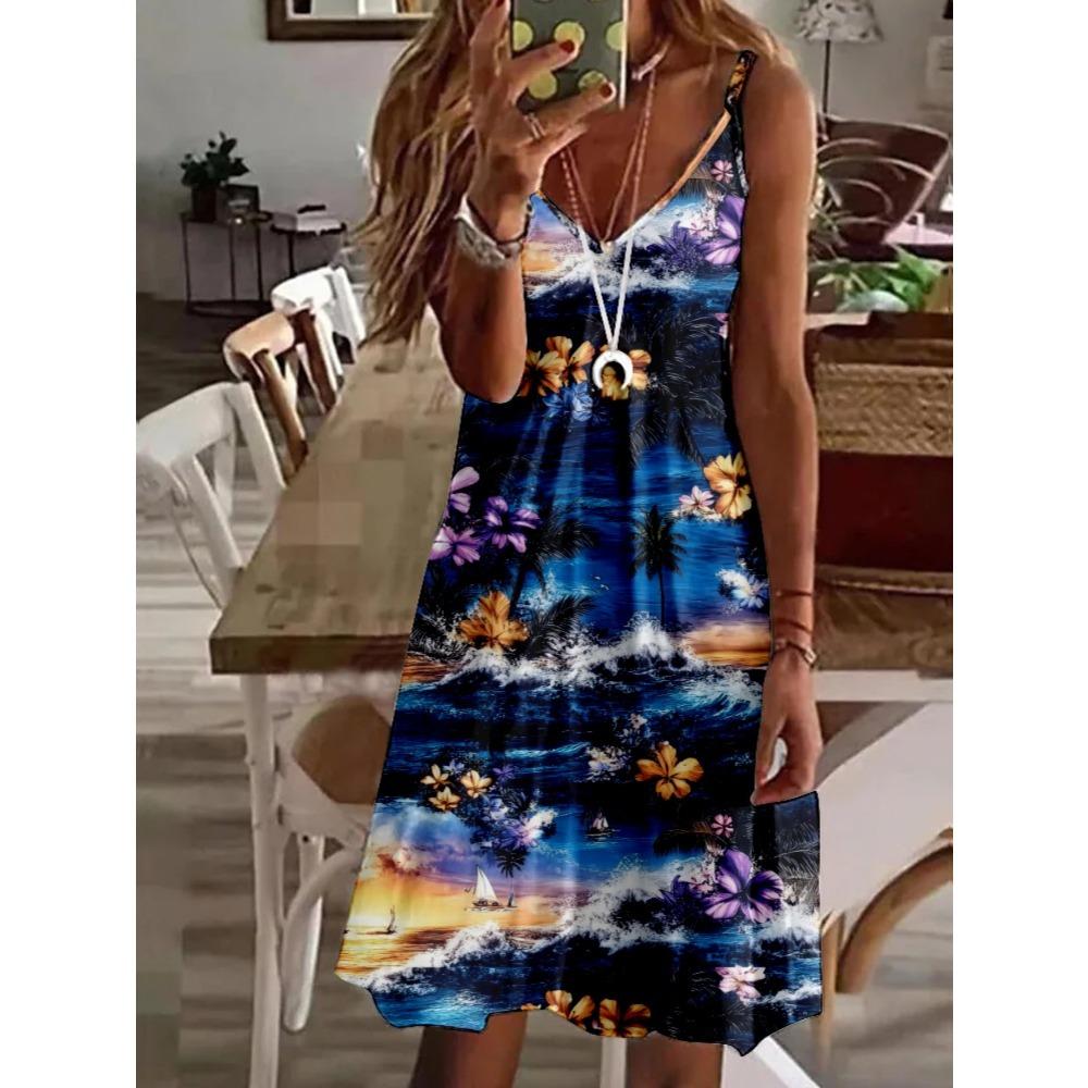 Elegante Vestito Canotta da Donna Stampato per Primavera ed Estate