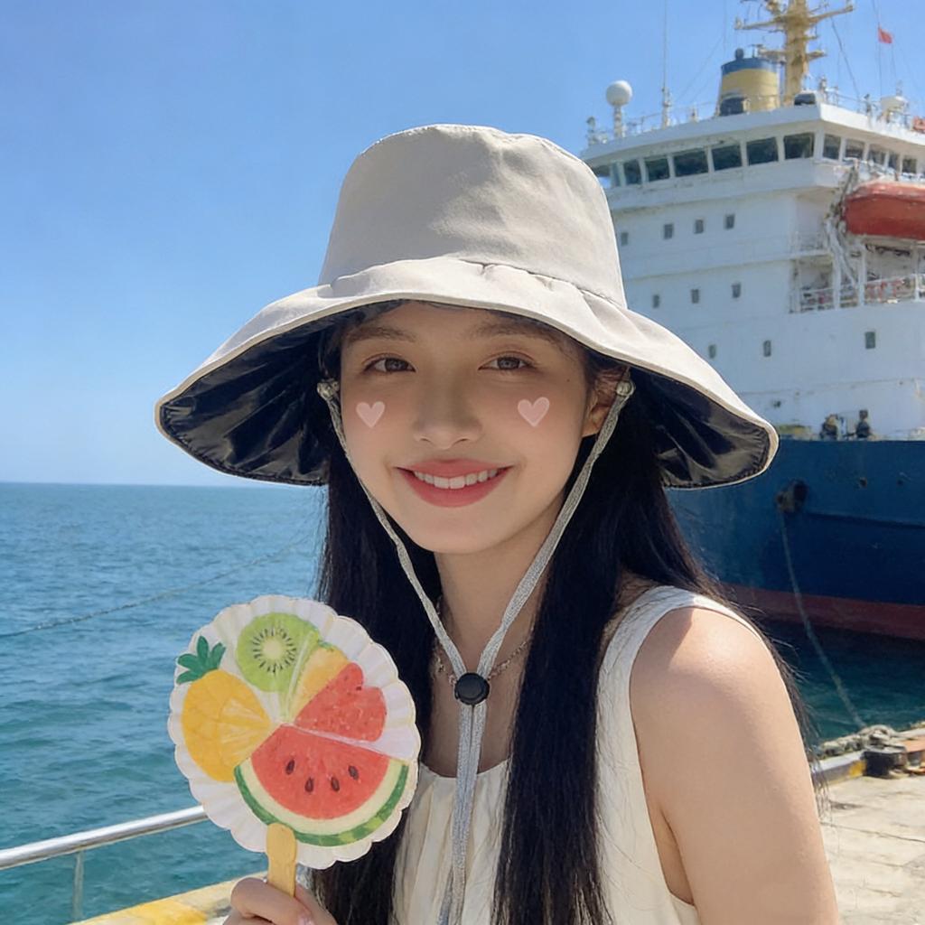 Summer sun protection hat women's versatile double-sided with large brim bucket hat outdoor UV protection travel visor
