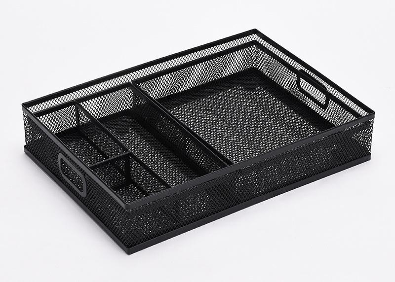 Set of 3 Metal File Holders with Multi-Compartment Cutlery Trays for Desktop Organization