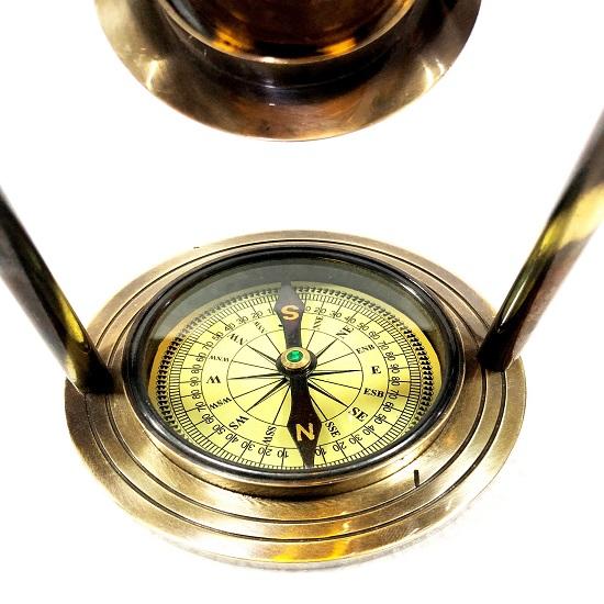 Revolving Yellow Liquid White Sand Timer 9" Antique Solid Brass Ship Maritime Wheel Hourglass with Compass